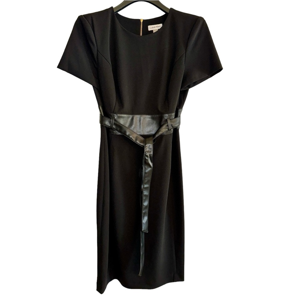 Calvin Klein Black Leather Belted Dress 10 NWOT